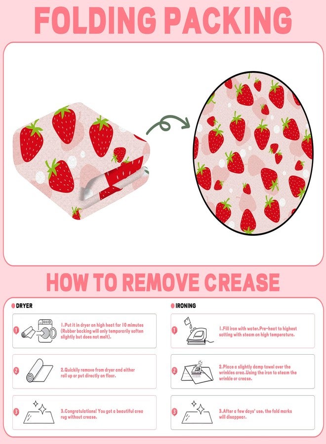 FUYEUN 3Ft Round Strawberry Rug Kwaii Pink Circle Rugs for Bedroom Dorm Living Room Cute Area Rug Floor Mat Pad Doormat Carpet, 3'X3'(90x90cm) - Image 2